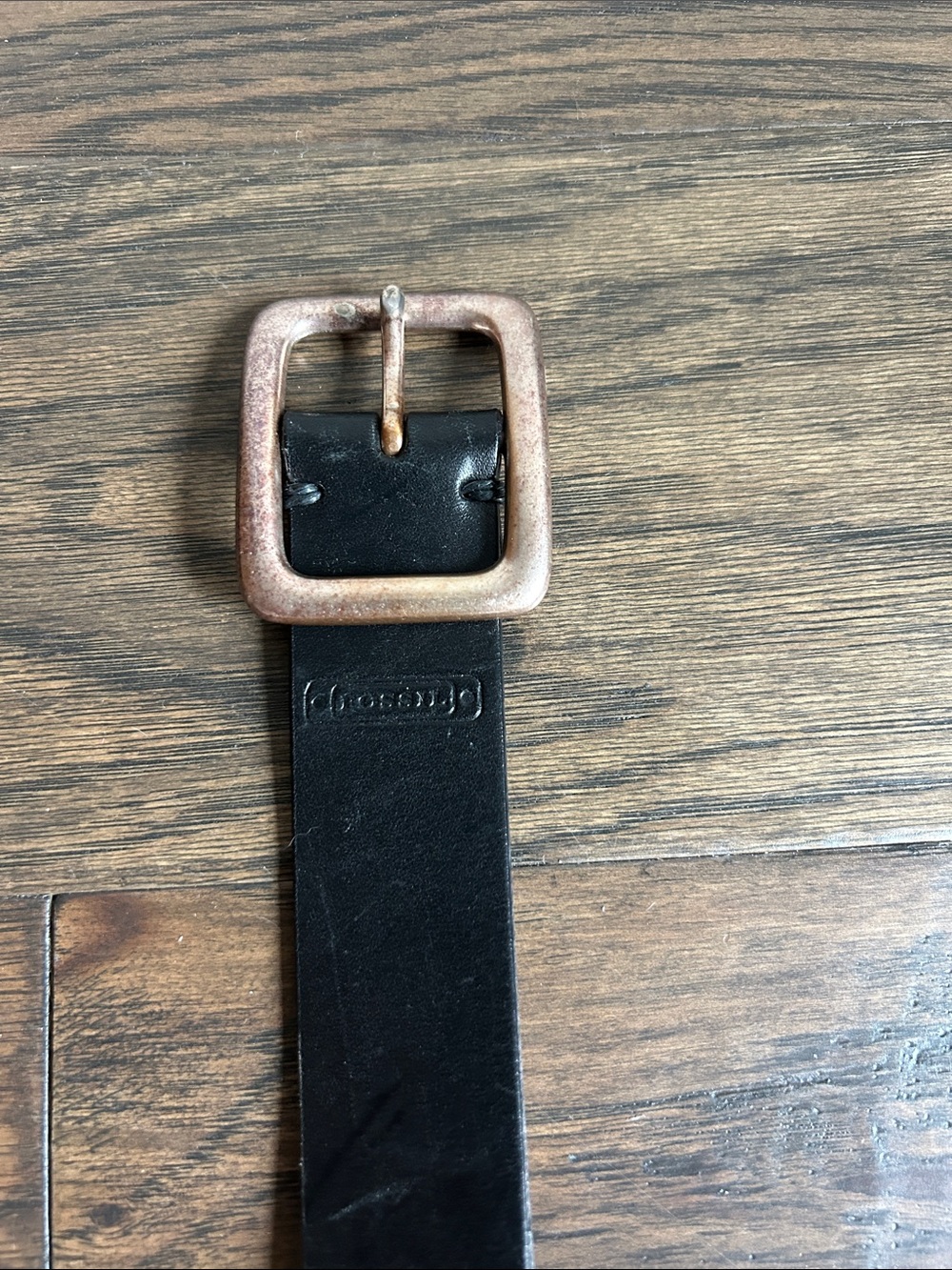 Fossil Black Leather Logo-Embossed Belt Strap